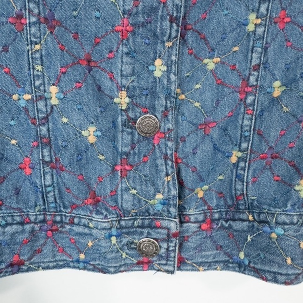 Vintage Embroidered Denim Light Shirt Jacket Colorful Dopamine Y2K Indie Large - Picture 7 of 16